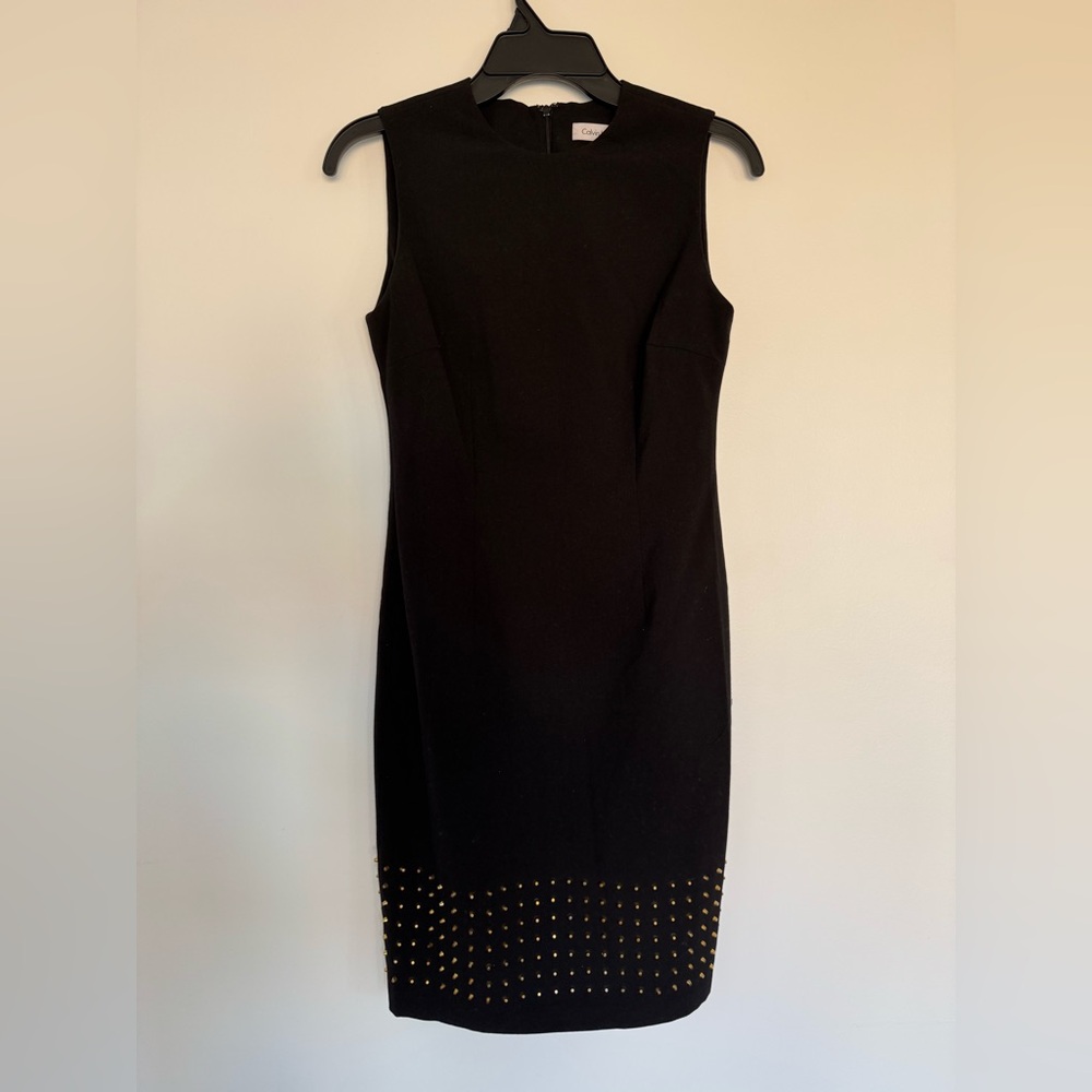 Calvin Klein Black and Gold Cut Out Sheath Mini Dress